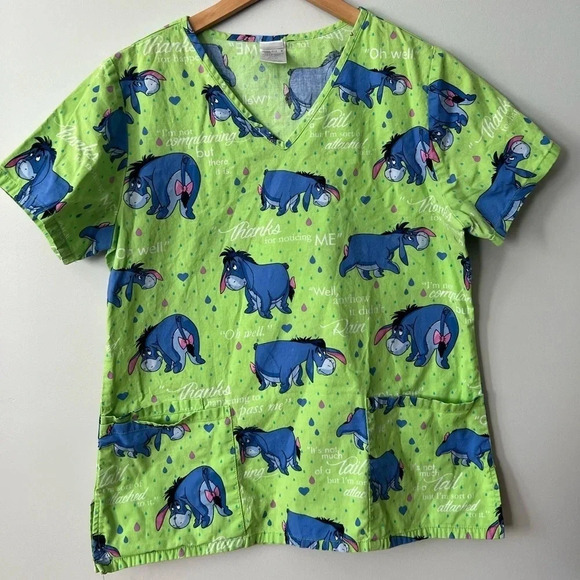 Disney Eeyore Scrub Top | Nursing | Small | Winnie The Pooh | Green - Picture 1 of 9